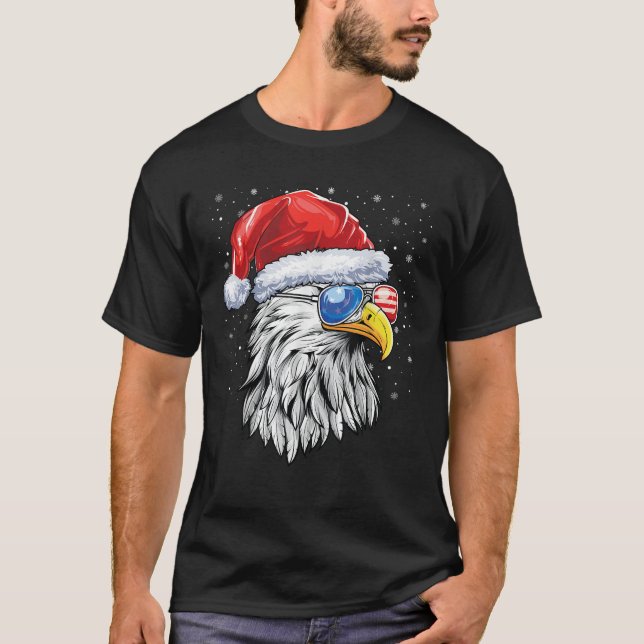 Camiseta Santa Bald Eagle Men USA Flag Christmas Patriotic  (Anverso)
