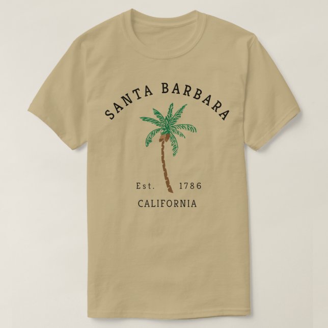 Camiseta Santa Barbara California Colorful Palm Tree Retro  (Diseño del anverso)