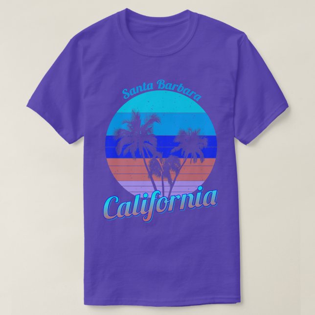 Camiseta Santa Barbara California Retro Palm Trees Beach Su (Diseño del anverso)
