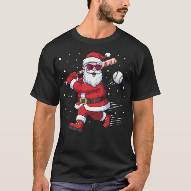 Camiseta Santa Baseball Christmas Funny Pajamas Xmas Men  (Anverso)