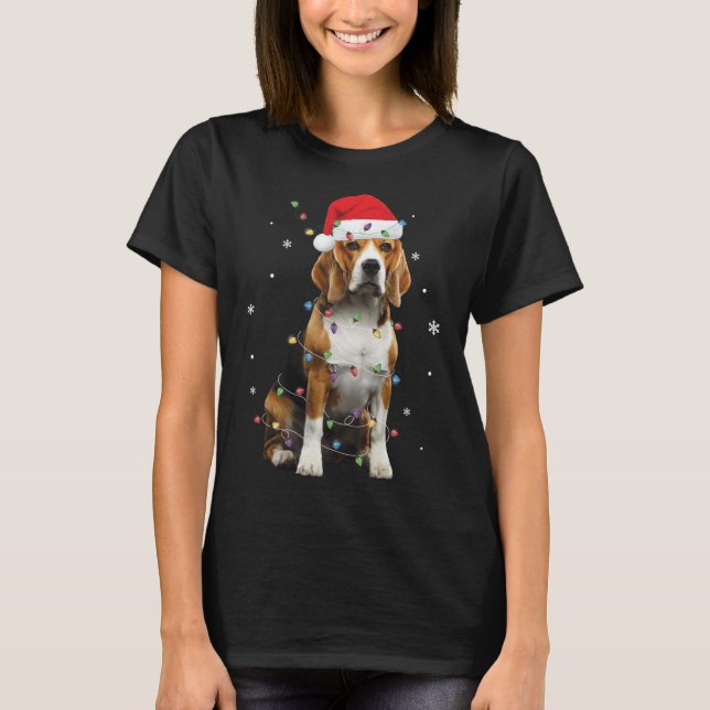 Camiseta Santa Beagle con luces de Navidad Divertido amante (Anverso)
