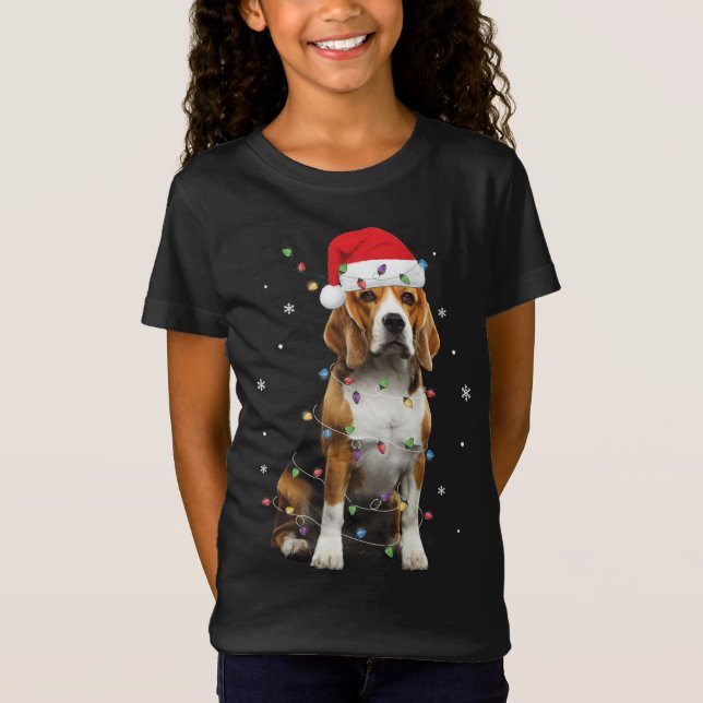 Camiseta Santa Beagle con luces de Navidad Divertido amante (Anverso)