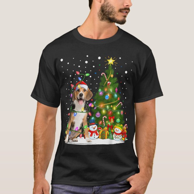 Camiseta Santa Beagle Dog Xmas Tree Light Beagle Christm (Anverso)