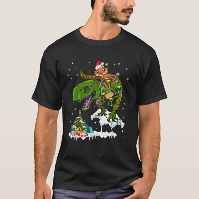 Camiseta Santa Bearded Dragon Riding T Rex Reindeer Xmas Li (Anverso)