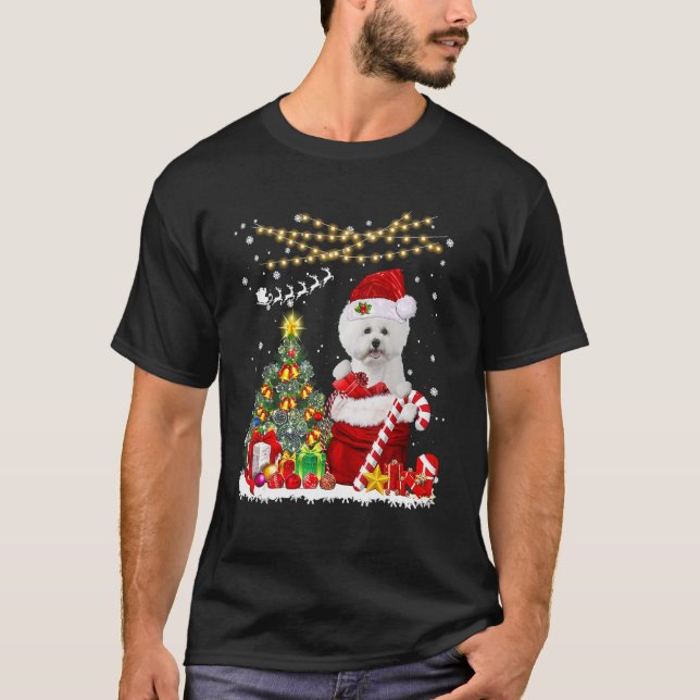 Camiseta Santa Bichon Frise Christmas Tree iluminó al dueño (Anverso)