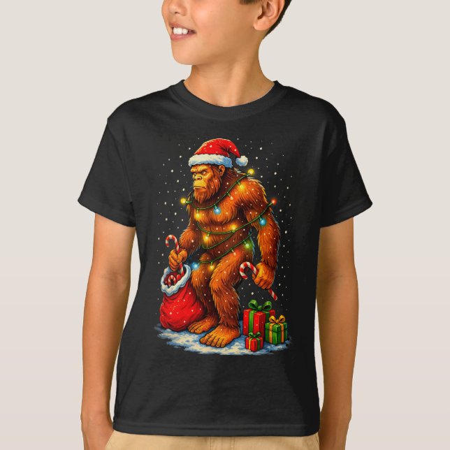 Camiseta Santa Bigfoot Christmas Lights Funny Sasquatch  (Anverso)