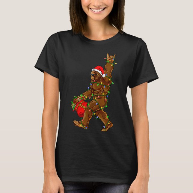 Camiseta Santa Bigfoot Christmas Lights Funny Sasquatch Bel (Anverso)