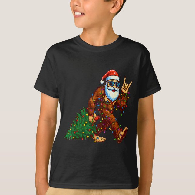 Camiseta Santa Bigfoot Christmas Tree Xmas Funny Christmas  (Anverso)