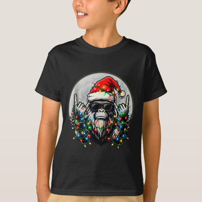 Camiseta Santa Bigfoot Christmas Tree Xmas Lights Funny Sas (Anverso)