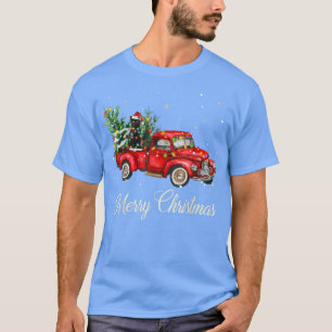 Camiseta Santa Black Cat Riding Red Truck Xmas Tree Lights