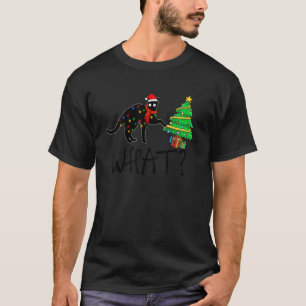 Camiseta Santa Black Cat y Luz de Navidad  Qué