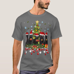 Camiseta Santa Black Cats Christmas Tree Lights Funny Cat L
