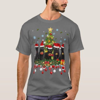 Camiseta Santa Black Cats Christmas Tree Lights Funny Cat L