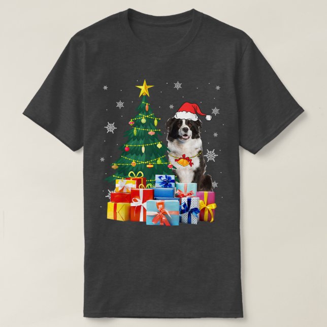 Camiseta Santa Border Collie Dog Christmas Tree Light Funny (Diseño del anverso)