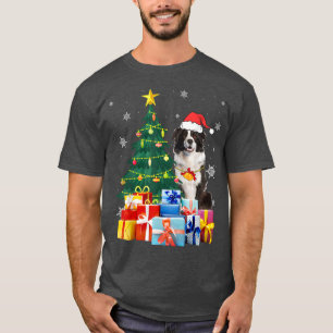 Camiseta Santa Border Collie Dog Christmas Tree Light Funny