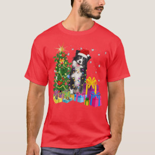 Camiseta Santa Border Collie Dog Christmas Tree Light Funny