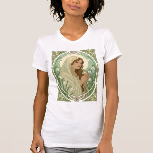 Camiseta Santa Brígida sosteniendo campanillas de invierno
