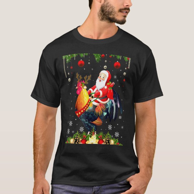 Camiseta Santa Cabalgando Gallo Navidad Reno Pollo Lo (Anverso)