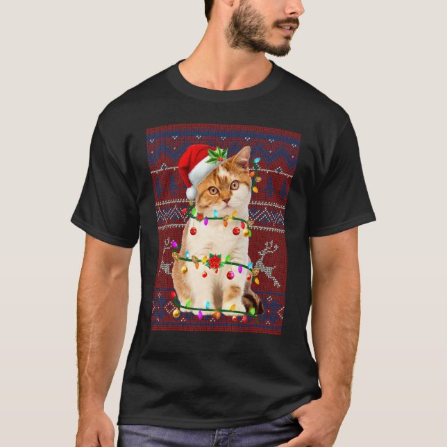 Camiseta Santa Cat Árbol de Navidad Luz Pajama X Mas Matchi (Anverso)