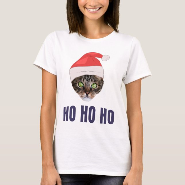 Camiseta Santa Cat con Santa hat, Ho ho ho Invitación Squa (Anverso)