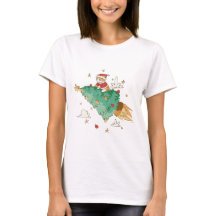 Camiseta Santa Cat del árbol de Navidad volador