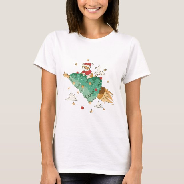 Camiseta Santa Cat del árbol de Navidad volador (Anverso)