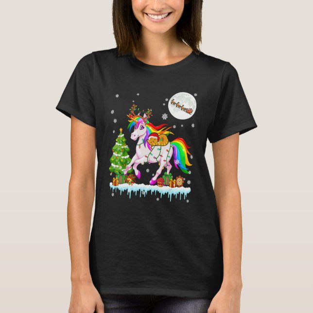 Camiseta Santa Cat Ridding Reindeer Unicorn Christmas Tree (Anverso)