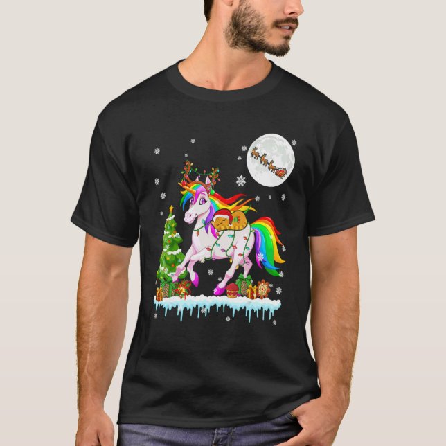 Camiseta Santa Cat Ridding Reindeer Unicorn Christmas Tree (Anverso)