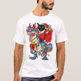 Camiseta Santa Cat Rides T-Rex Christmas