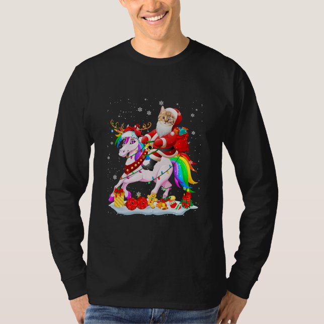 Camiseta Santa Cat viajando Navidades de unicornio (Anverso)