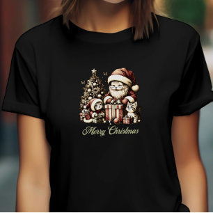 Camiseta Santa Cat y sus pequeños ayudantes al estilo vinta