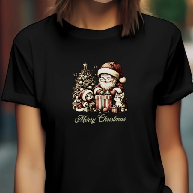 Camiseta Santa Cat y sus pequeños ayudantes al estilo vinta (Subido por el creador)