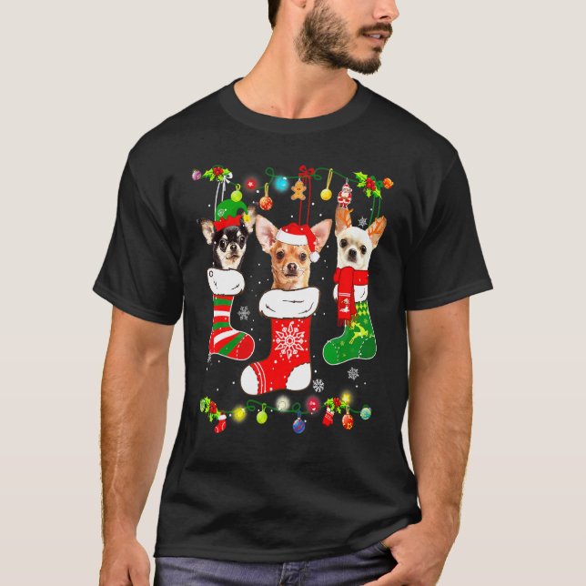 Camiseta Santa Chihuahua Puppy Christmas Lights Socks Xmas  (Anverso)