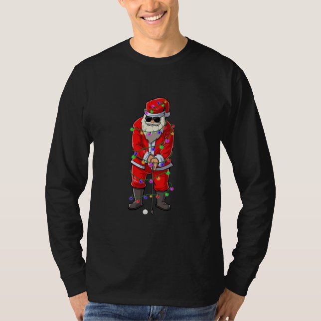 Camiseta Santa Christmas Lights Playing Golf  (Anverso)