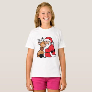 Camiseta Santa Claus Abrazando Reno   Animal de Navidad Ado