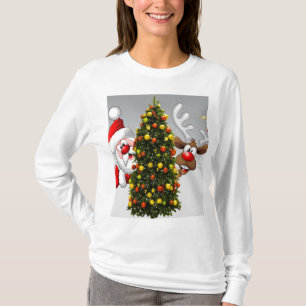 Camiseta Santa claus and reindeer behind a christmas tree.j