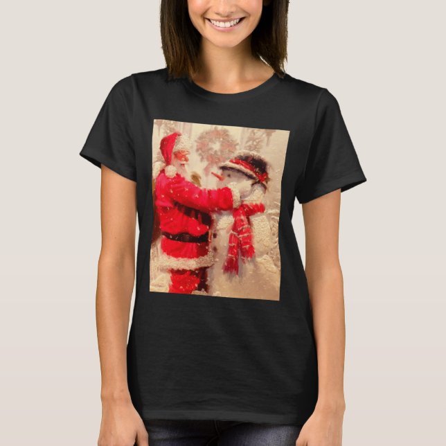 Camiseta Santa Claus And Snowman In Snowfall  (Anverso)