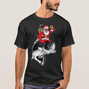 Camiseta Santa Claus Bass Fish Fisher Fisher Xmas