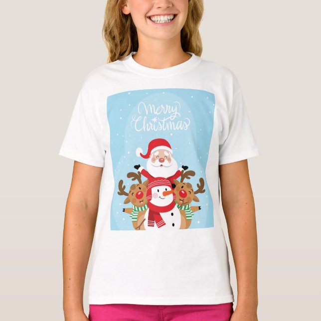Camiseta Santa Claus, ciervo y snowman (Anverso)