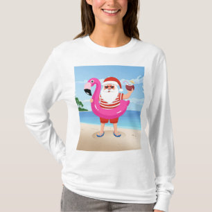Camiseta Santa Claus con anillo inflable de flamingo