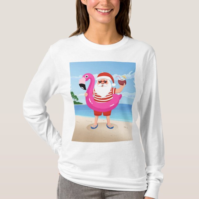 Camiseta Santa Claus con anillo inflable de flamingo (Anverso)