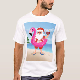Camiseta Santa Claus con anillo inflable de flamingo