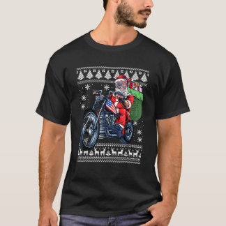 Camiseta Santa Claus con el árbol de navidad de la motocicl