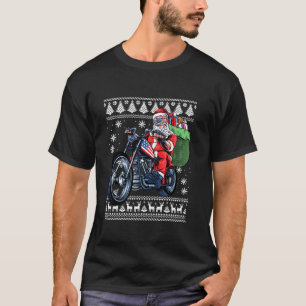 Camiseta Santa Claus con el árbol de navidad de la motocicl