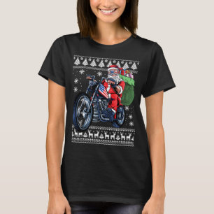 Camiseta Santa Claus con el árbol de navidad de la motocicl