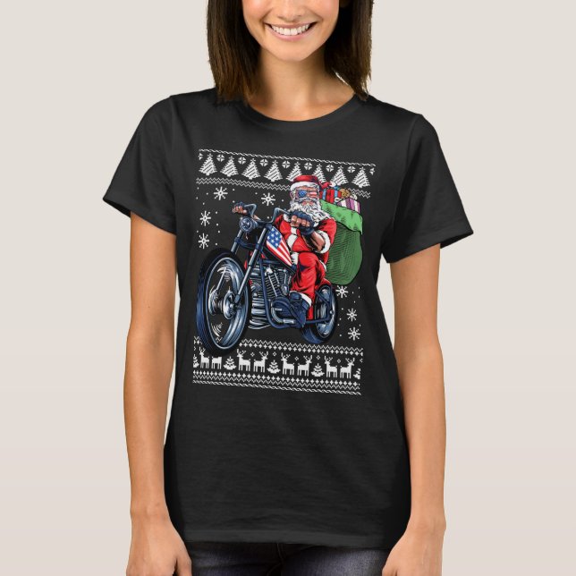 Camiseta Santa Claus con el árbol de navidad de la motocicl (Anverso)