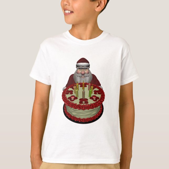 Camiseta Santa Claus con pastel de cumpleaños (Anverso)