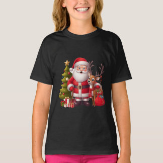 Camiseta Santa Claus con reno y árbol festivo - corazón