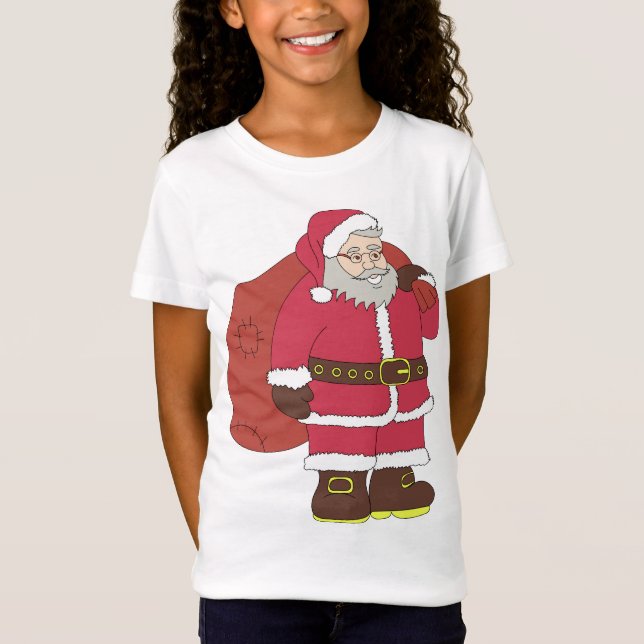 Camiseta Santa Claus de rojo con bolsa de regalo y anteojos (Anverso)
