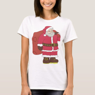 Camiseta Santa Claus de rojo con bolsa de regalo y anteojos